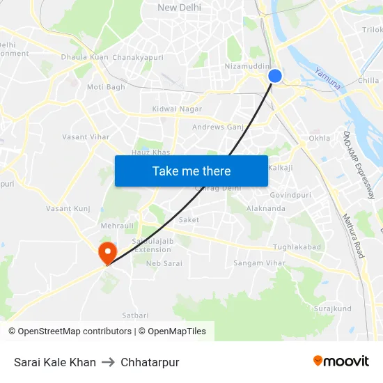 Sarai Kale Khan to Chhatarpur map