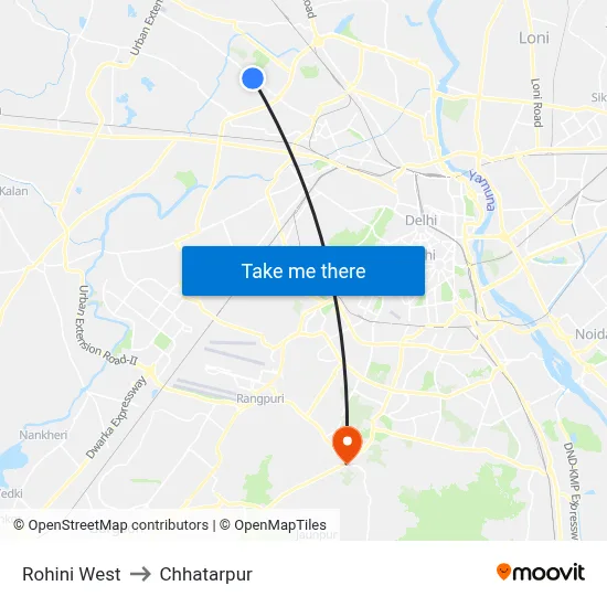 Rohini West to Chhatarpur map