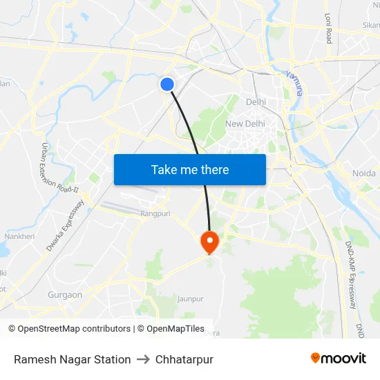 Ramesh Nagar Station to Chhatarpur map