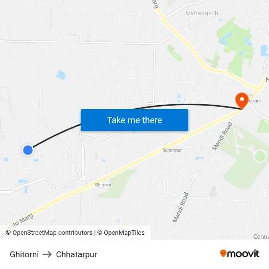 Ghitorni to Chhatarpur map
