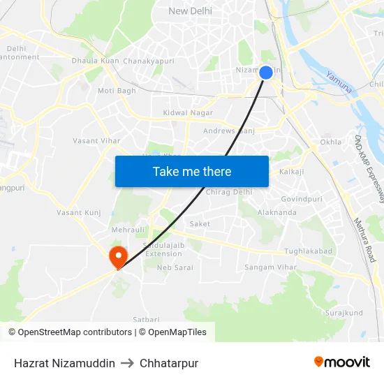 Hazrat Nizamuddin to Chhatarpur map