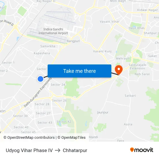 Udyog Vihar Phase IV to Chhatarpur map