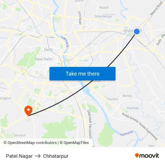 Patel Nagar to Chhatarpur map