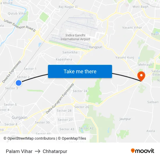 Palam Vihar to Chhatarpur map
