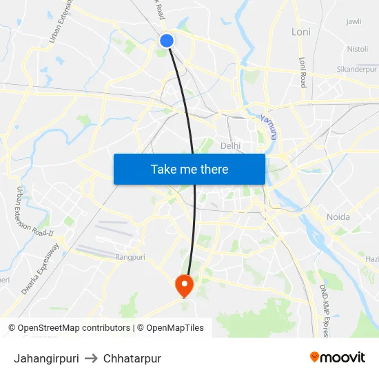 Jahangirpuri to Chhatarpur map