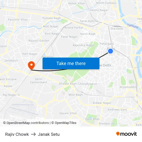 Rajiv Chowk to Janak Setu map