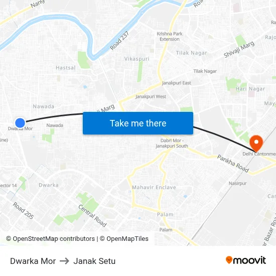 Dwarka Mor to Janak Setu map