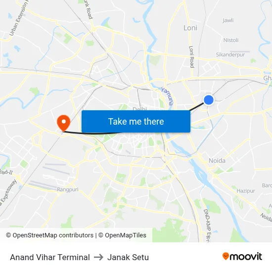 Anand Vihar Terminal to Janak Setu map