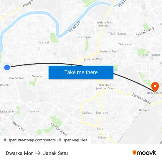 Dwarka Mor to Janak Setu map