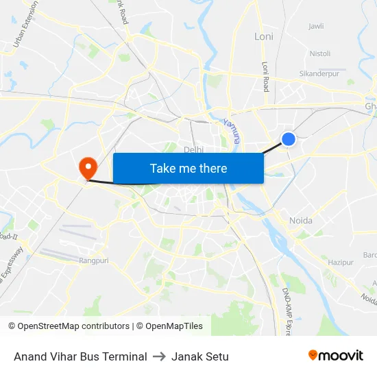 Anand Vihar Bus Terminal to Janak Setu map
