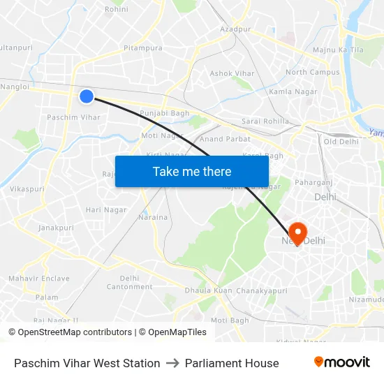 Paschim Vihar West Station to Parliament House map