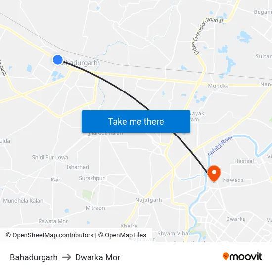 Bahadurgarh to Dwarka Mor map