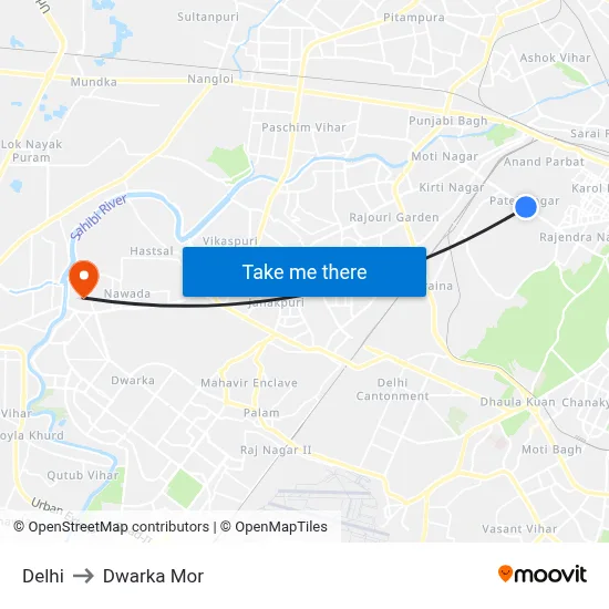 Delhi to Dwarka Mor map
