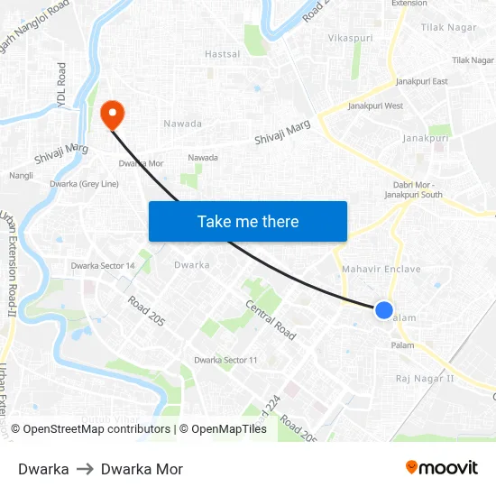 Dwarka to Dwarka Mor map