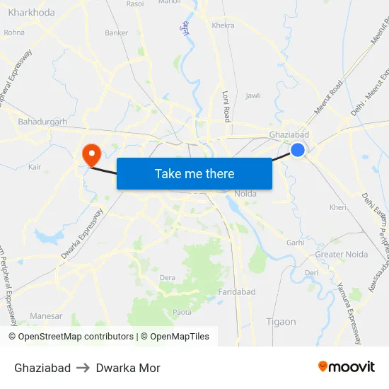 Ghaziabad to Dwarka Mor map