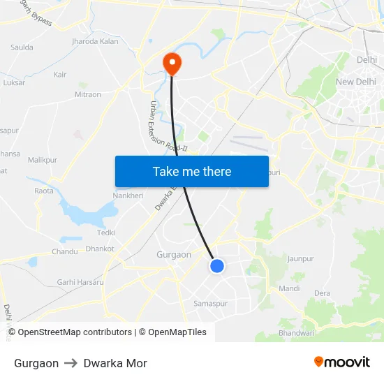 Gurgaon to Dwarka Mor map
