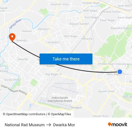 National Rail Museum to Dwarka Mor map