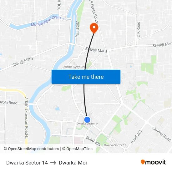Dwarka Sector 14 to Dwarka Mor map