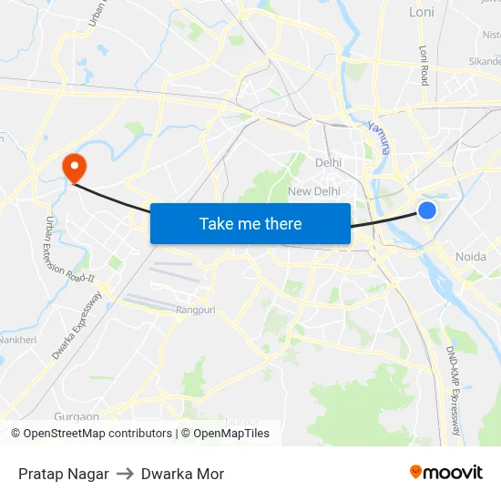 प्रताप नगर to द्वारका मोड़ map