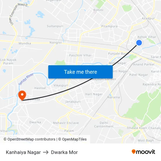 Kanhaiya Nagar to Dwarka Mor map