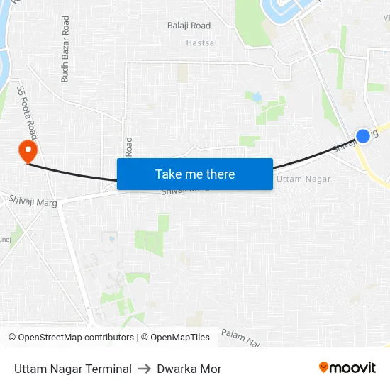 Uttam Nagar Terminal to Dwarka Mor map