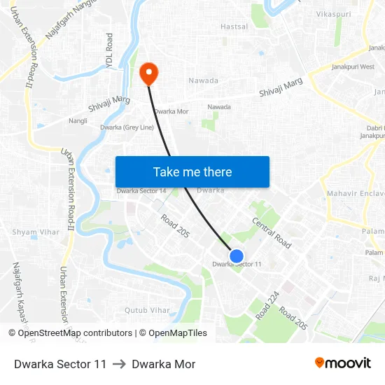 Dwarka Sector 11 to Dwarka Mor map
