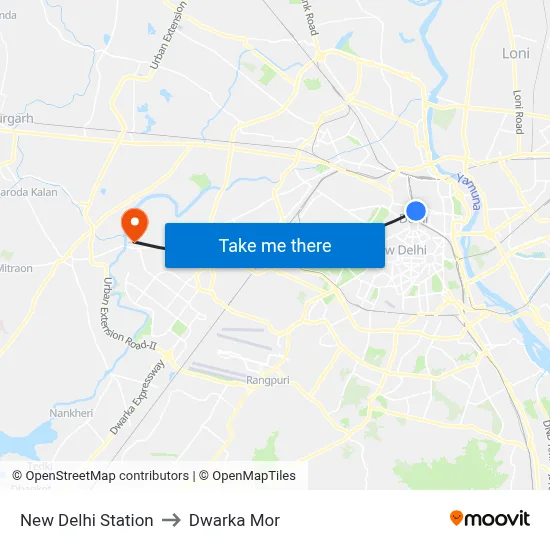 New Delhi Station to Dwarka Mor map