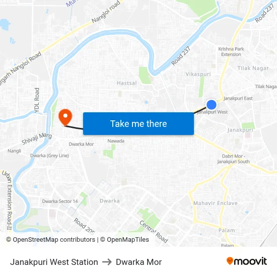 Janakpuri West Station to Dwarka Mor map