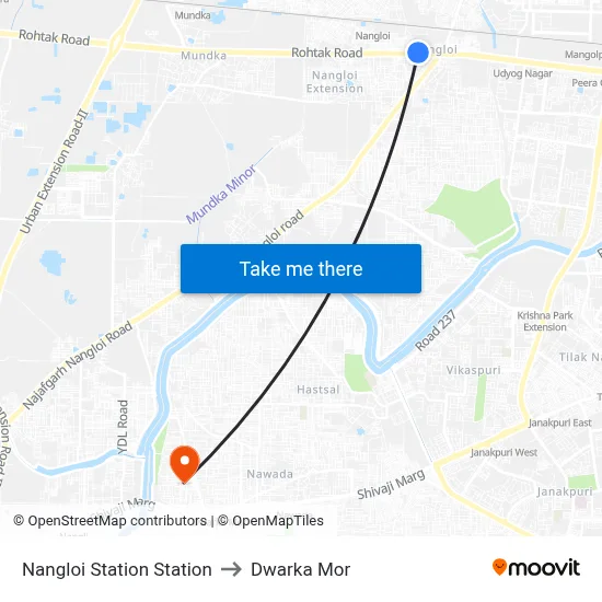 Nangloi Station Station to Dwarka Mor map