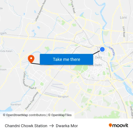 Chandni Chowk Station to Dwarka Mor map