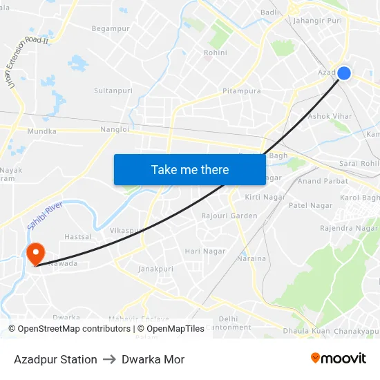 Azadpur Station to Dwarka Mor map