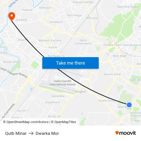 Qutb Minar to Dwarka Mor map