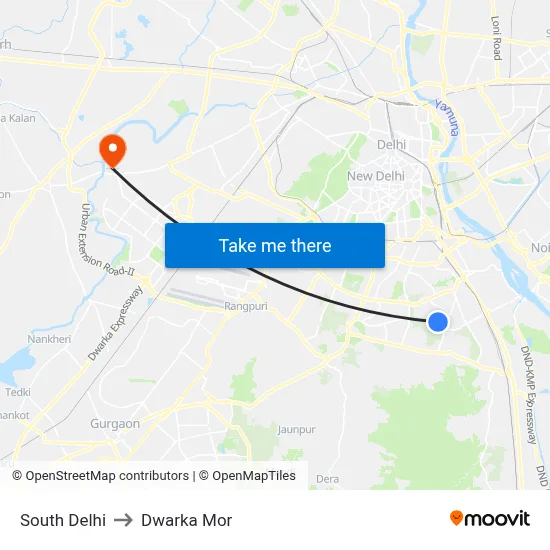 South Delhi to Dwarka Mor map