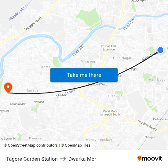 Tagore Garden Station to Dwarka Mor map