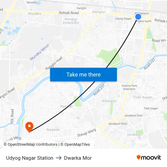 Udyog Nagar Station to Dwarka Mor map