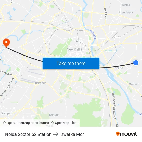 Noida Sector 52 Station to Dwarka Mor map