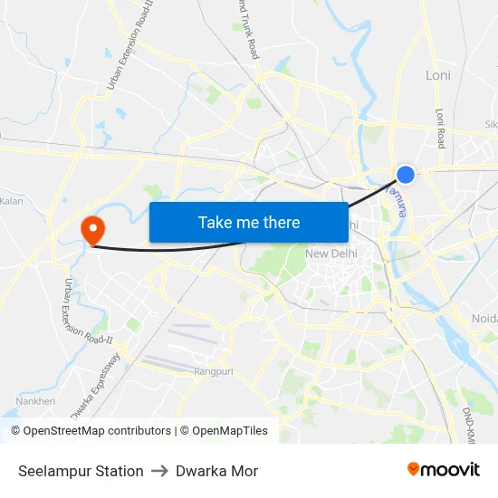 Seelampur Station to Dwarka Mor map