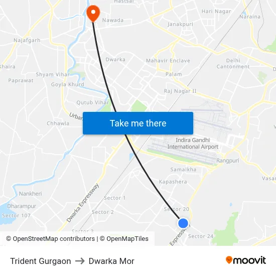 Trident Gurgaon to Dwarka Mor map