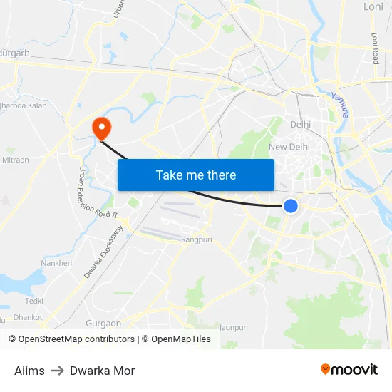 Aiims to Dwarka Mor map