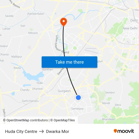 Huda City Centre to Dwarka Mor map