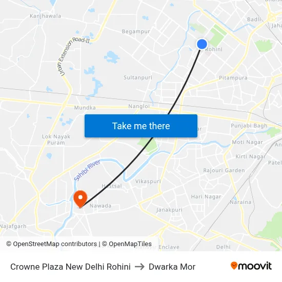 Crowne Plaza New Delhi Rohini to Dwarka Mor map