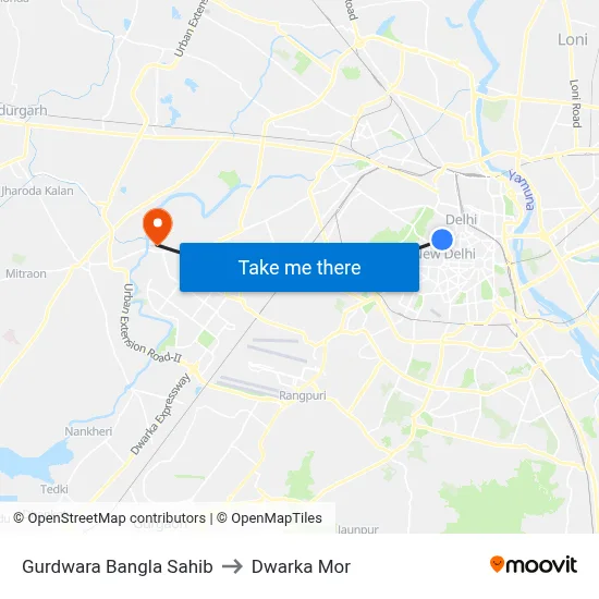 Gurdwara Bangla Sahib to Dwarka Mor map