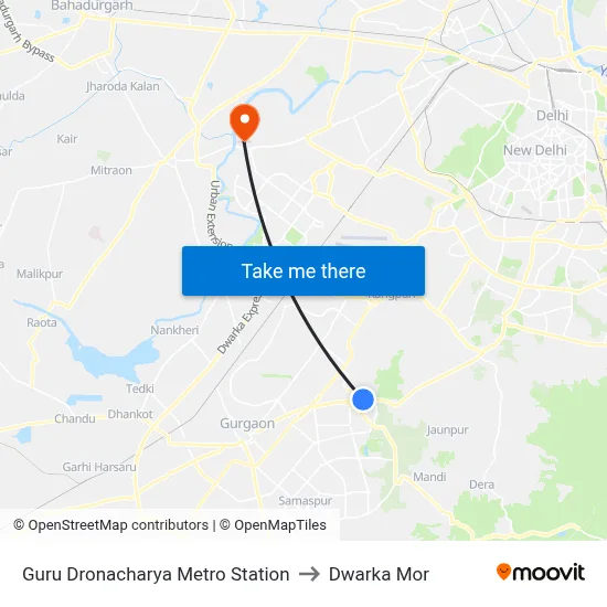 Guru Dronacharya Metro Station to Dwarka Mor map