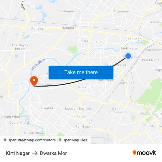 Kirti Nagar to Dwarka Mor map