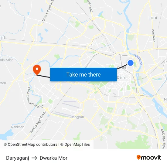 Daryaganj to Dwarka Mor map