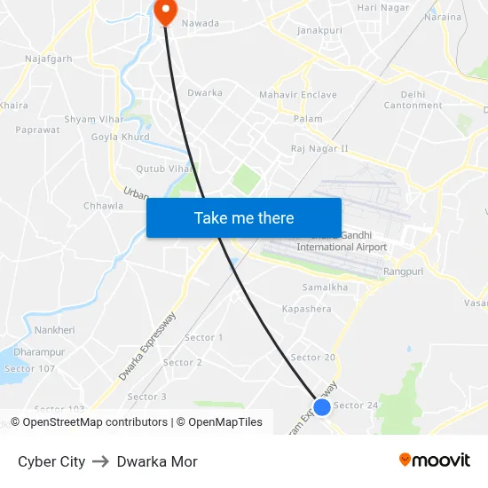 Cyber City to Dwarka Mor map