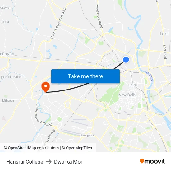 Hansraj College to Dwarka Mor map