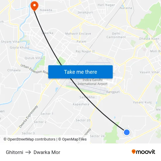 Ghitorni to Dwarka Mor map