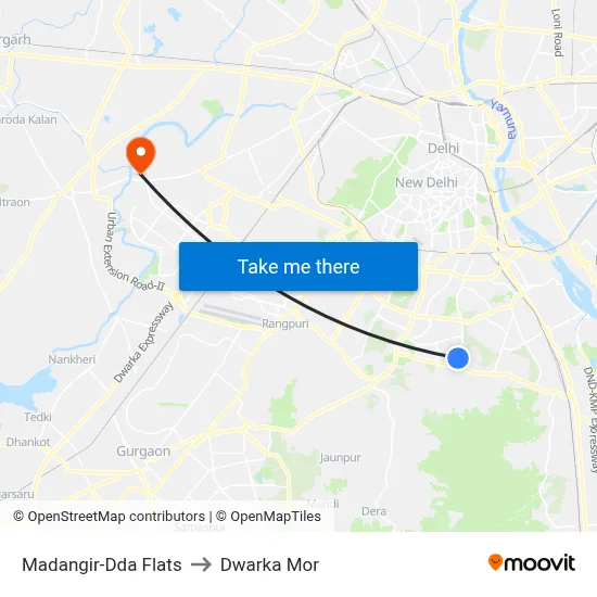 Madangir-Dda Flats to Dwarka Mor map