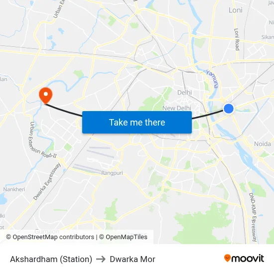Akshardham (Station) to Dwarka Mor map